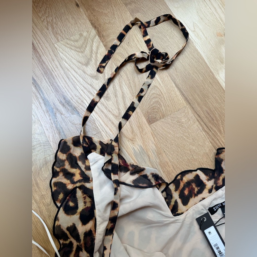 NWT Steve Madden Adalina Leopard V Neck Tie Strap Ruffle Maxi Dress small - Picture 7 of 7